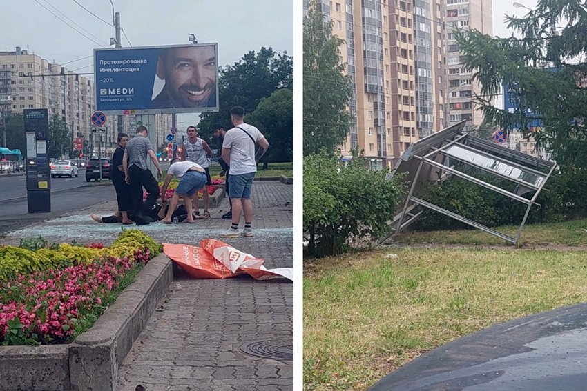 В Петербурге разбушевавшаяся стихия опрокинула остановочный павильон на проходившую мимо женщину. Пострадавшую отправили в больницу